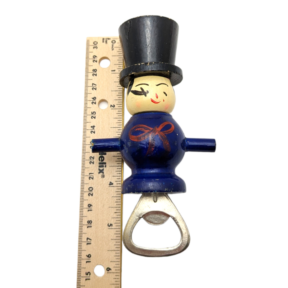 Wood Bottle Opener Hand Painted Circus Ringmaster Figural Japan Vintage Barware - Picture 2 of 6